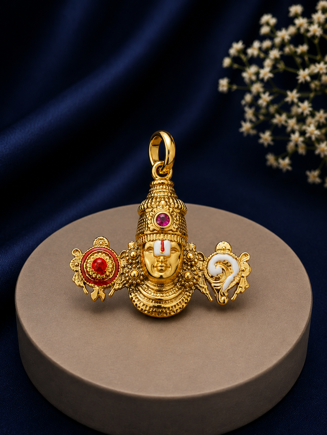 Divine Lord Venkateswara Pendant with Ruby Accent and Enamel - Image 2