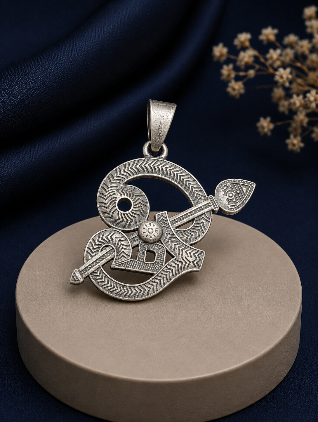 Oxidized Silver Om with Vel Pendant - Image 2