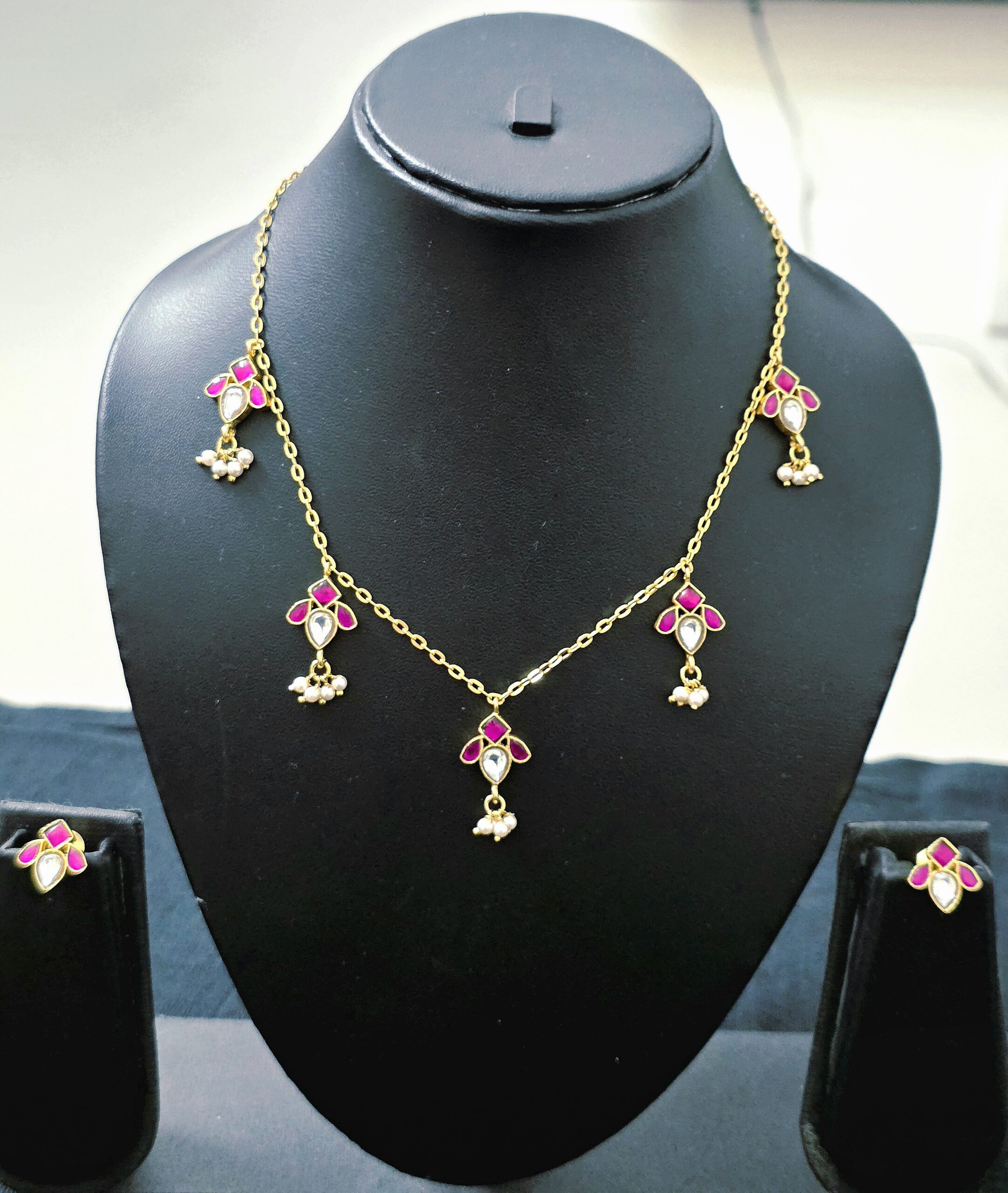 Delicate Jadau Floral Drop Invisible Chain