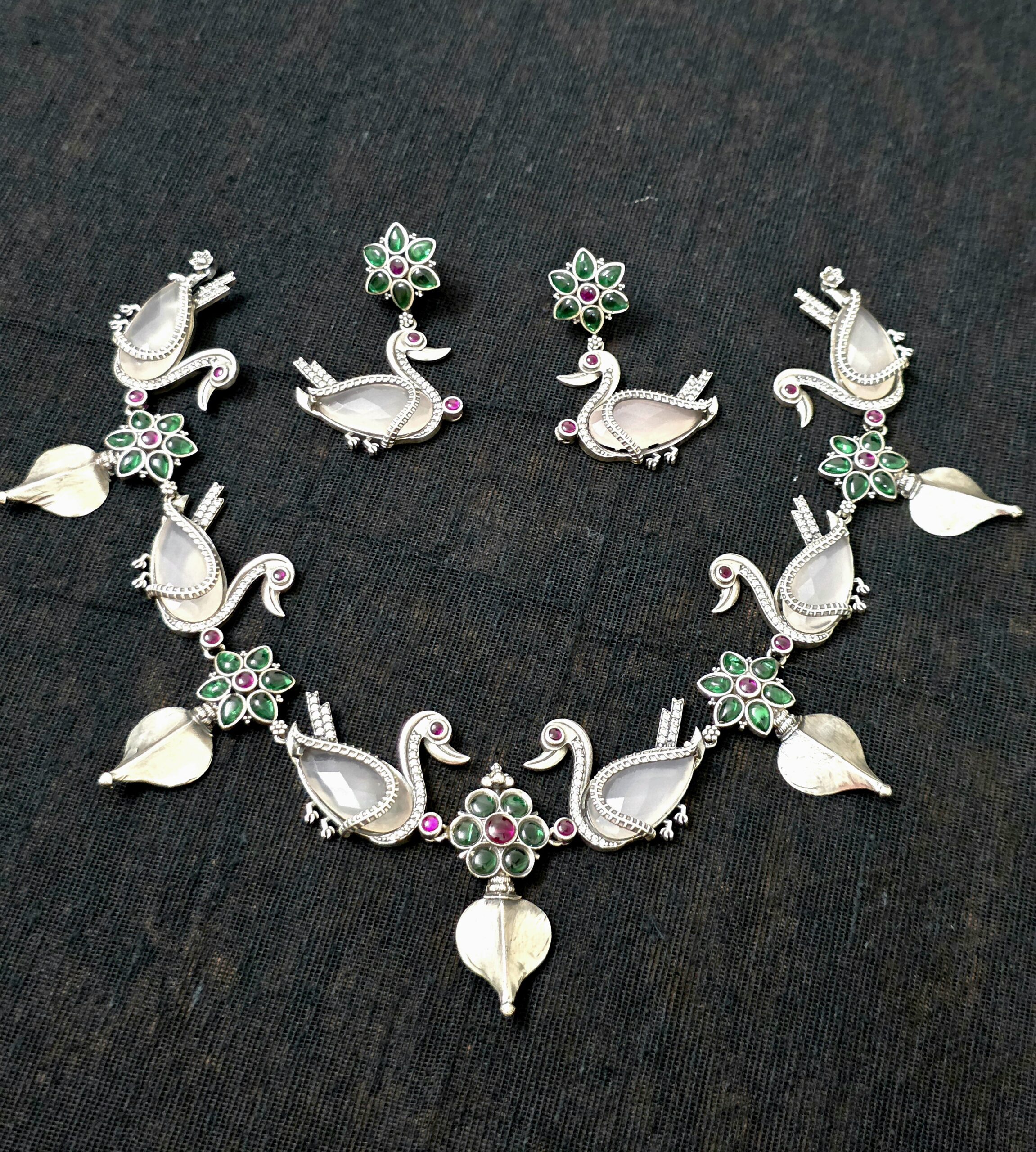 Italian Finish Swan Motif Statement Necklace Set