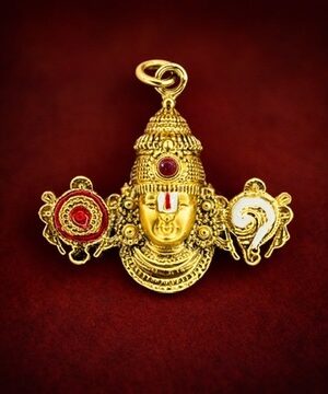 Divine Lord Venkateswara Pendant with Ruby Accent and Enamel
