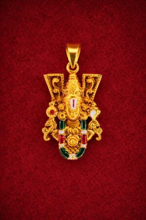 Ornate Lord Venkateswara Pendant with Enamel Detailing