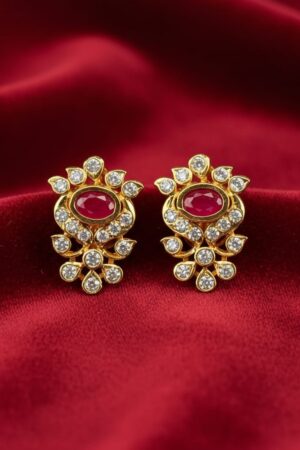 Royal Ruby Floral Stud Earrings