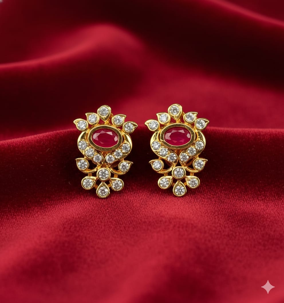 Royal Ruby Floral Stud Earrings
