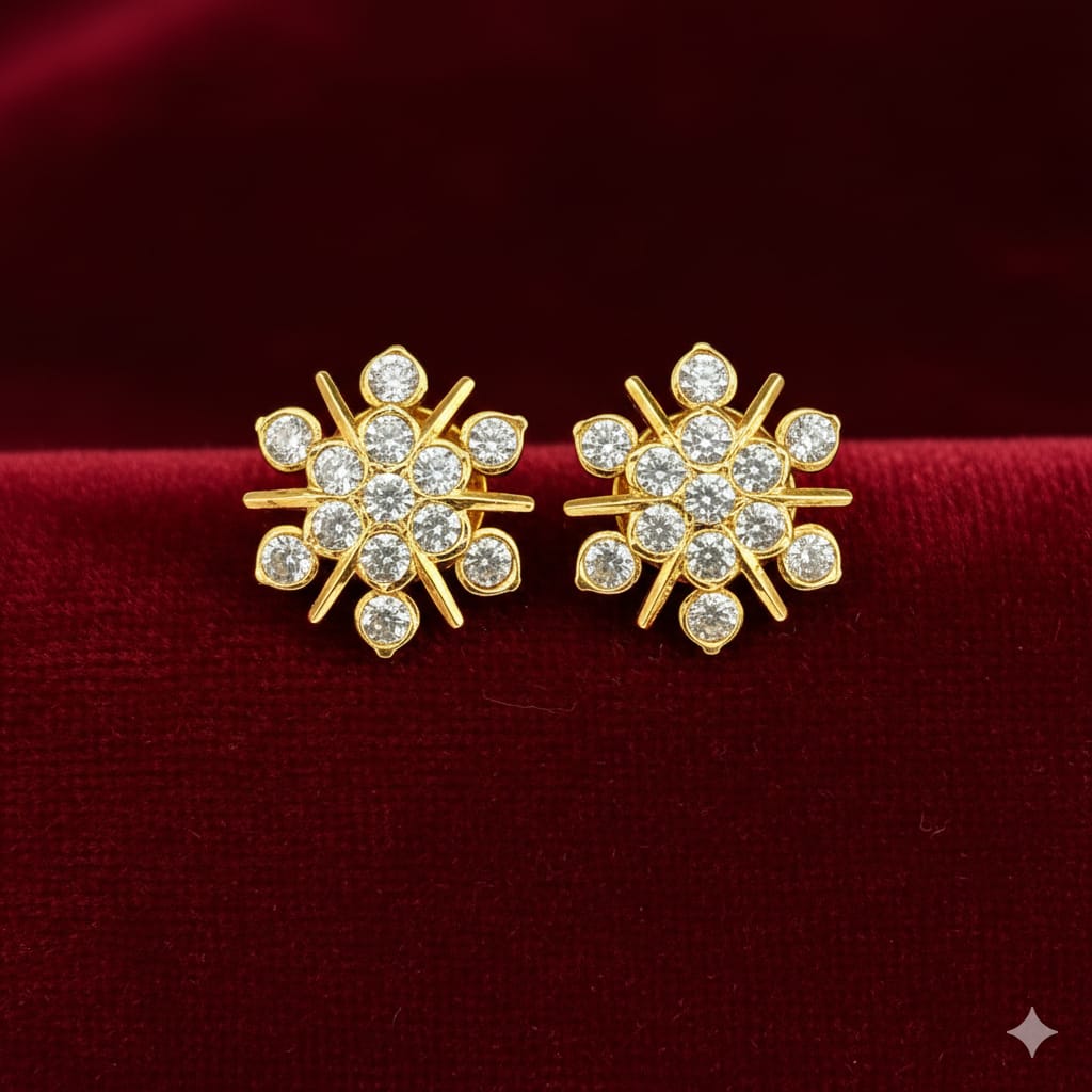 Golden Starburst Crystal Stud Earrings