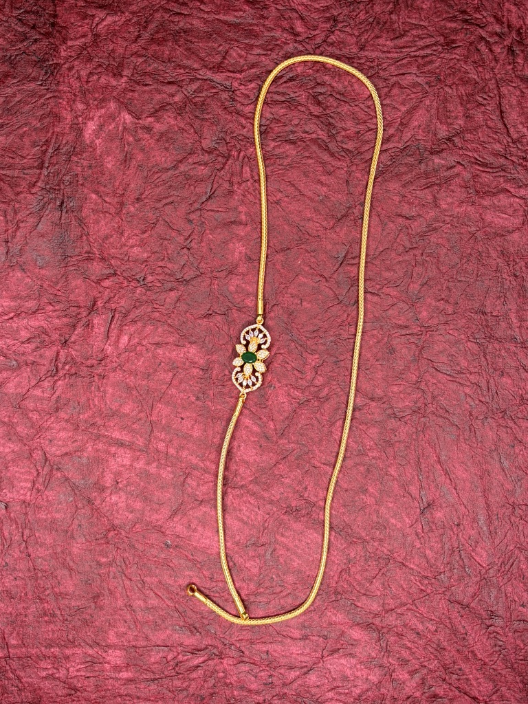 Elegant Floral Green Stone Mogappu Chain