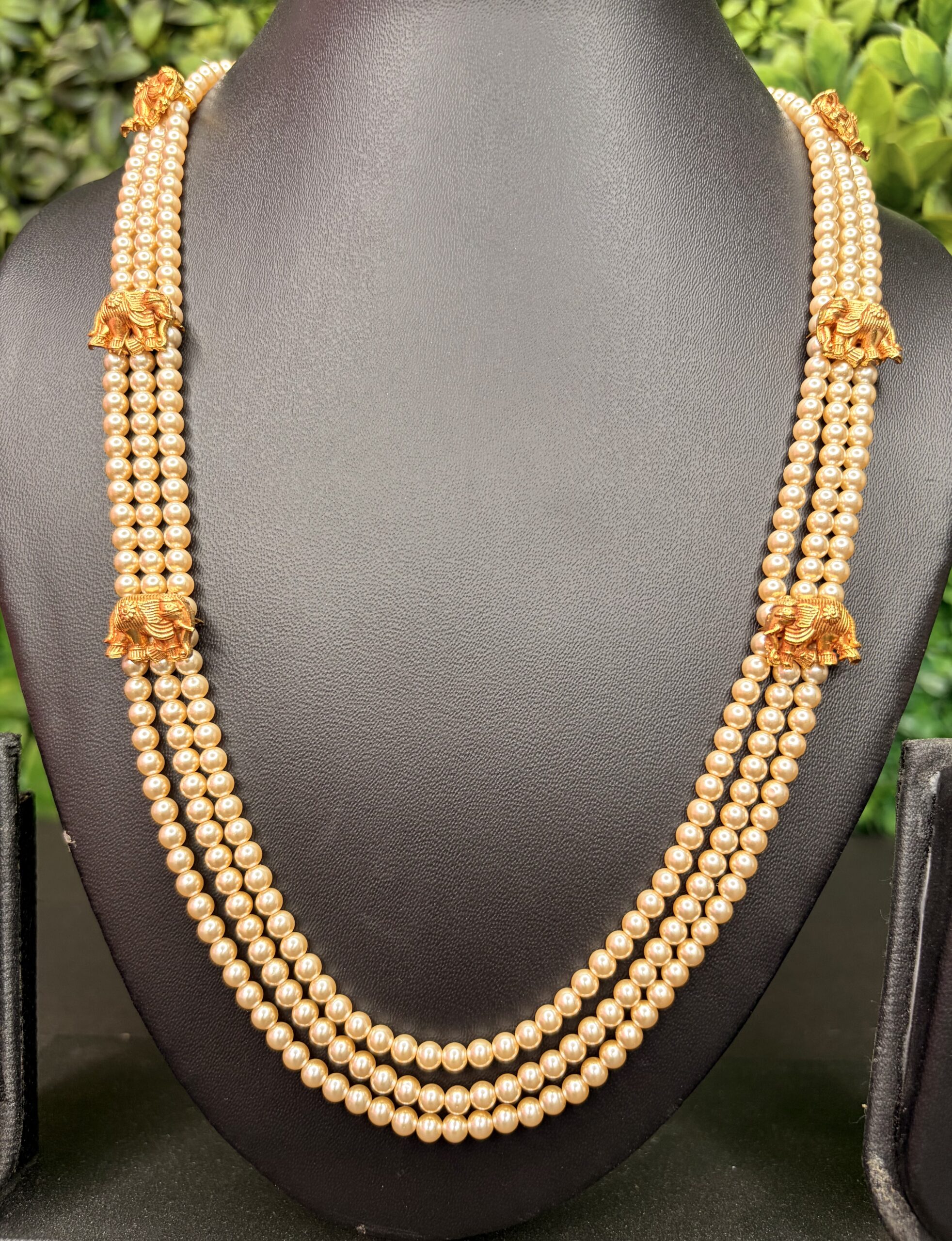 Traditional Temple Pearl Haram with Elephant Motifs