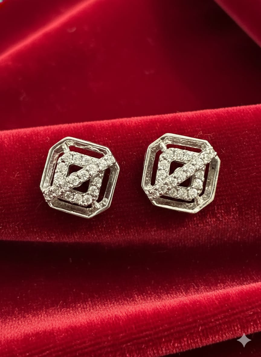 Geometric White Gold Octagon Stud Earrings