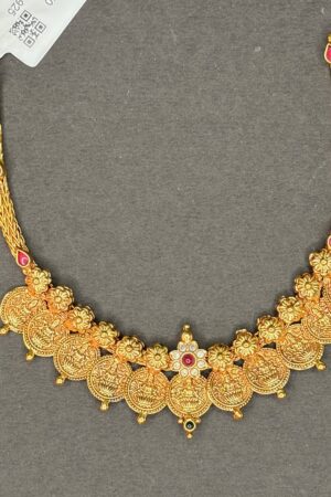 Antique Temple Coin Necklace with Floral Accents