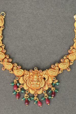 Antique Lakshmi Temple Necklace with Ruby & Emerald Drops