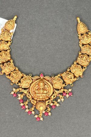 Royal Antique Temple Necklace with Pink Bead Drops