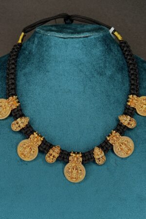 Traditional Temple Coin Necklace with Black Thread