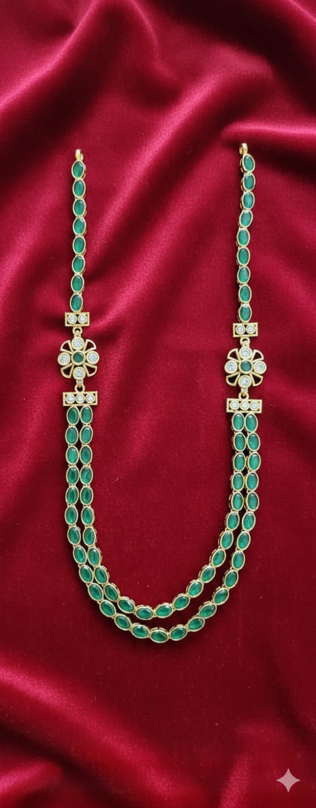 Rani Rudrama Devi Emerald 2 Line Necklace