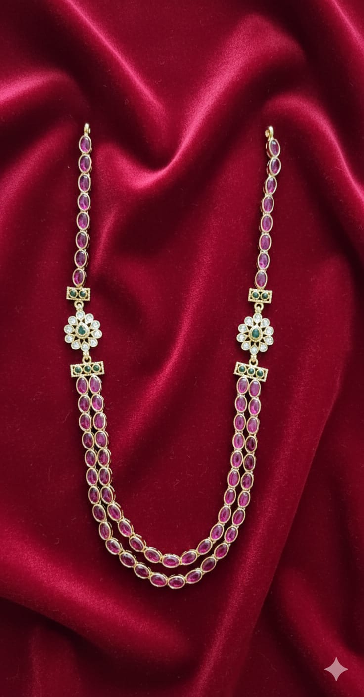 Rani Rudrama Devi Ruby 2 Line Necklace