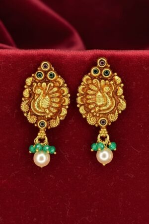 Antique Peacock Temple Gold Drop Earrings