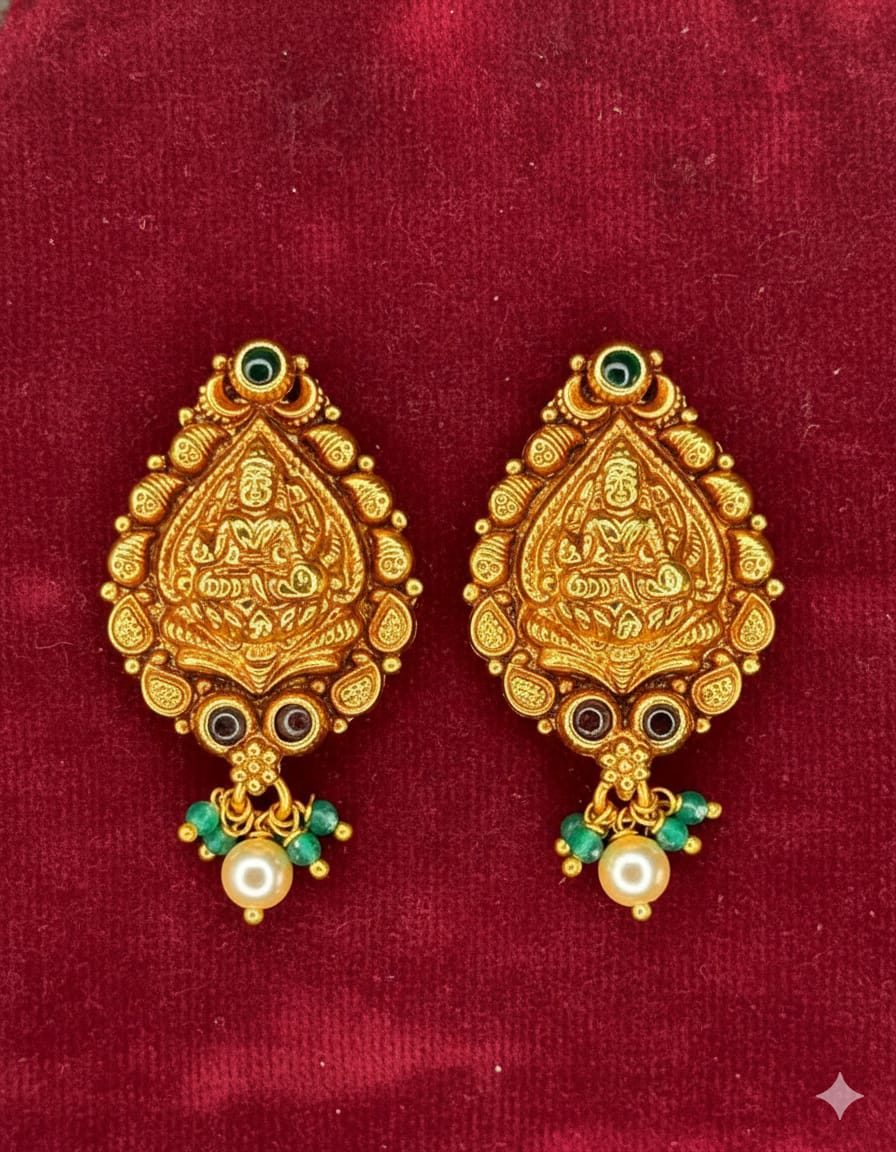 Antique Temple Goddess Gold Drop Earrings