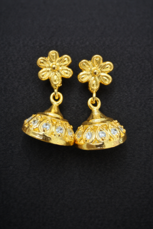 Petite Floral Gold-Tone Jhumka Earrings with Stone Accents