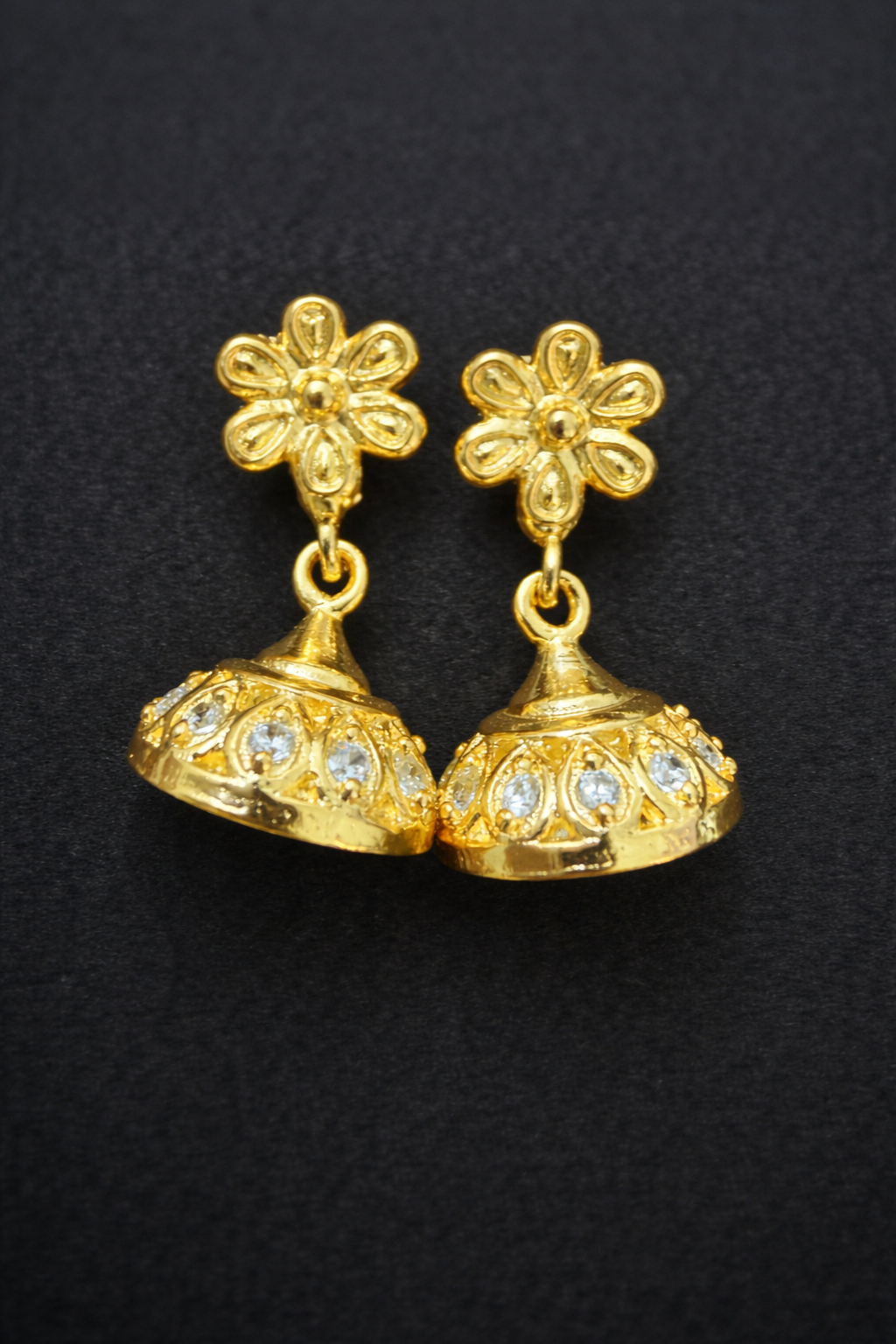 Petite Floral Gold-Tone Jhumka Earrings with Stone Accents