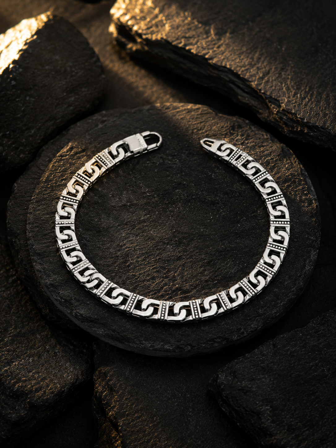 Textured Silver Greek-Inspired Link Bracelet - Image 2
