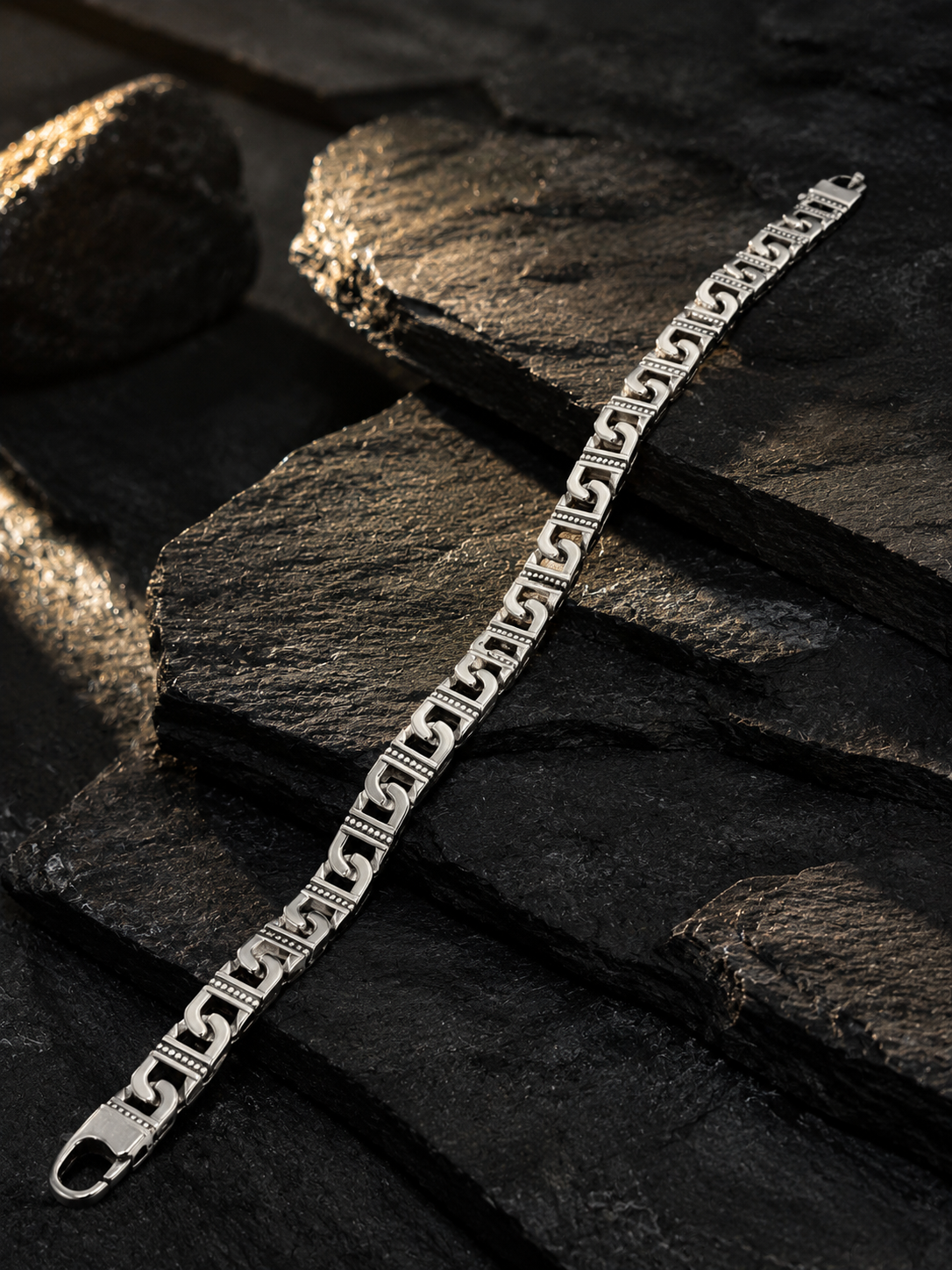 Textured Silver Greek-Inspired Link Bracelet - Image 3