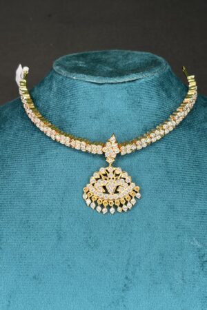 Diamond-Finish Temple Addigai with Lakshmi Pendant