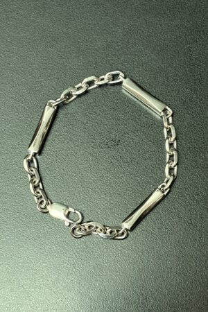 Modern Silver Bar-Link Chain Bracelet