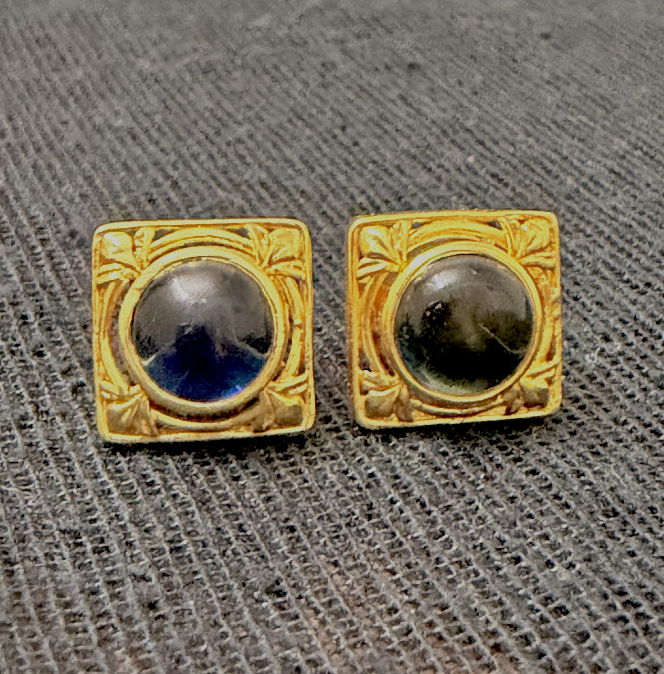 Classic Gold-Tone Square Stud Earrings with Dome Center