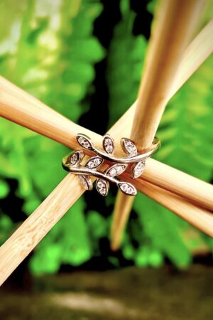 Nature-Inspired Leaf Wrap Ring with Marquise Stone Accents (size 15)