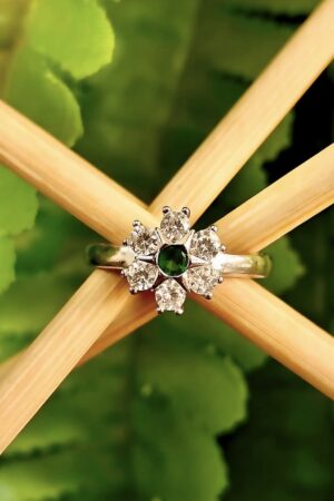 Emerald Blossom Halo Ring (size 12)