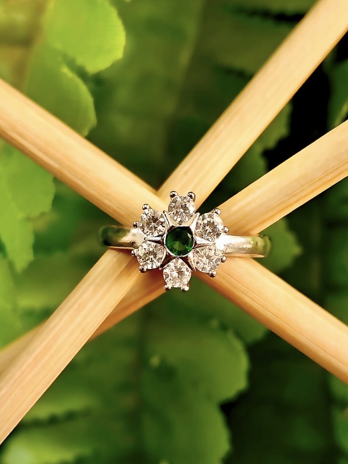 Emerald Blossom Halo Ring (size 12)