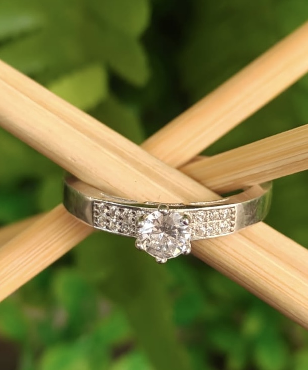 Classic Solitaire Accent Diamond Ring (size 19)