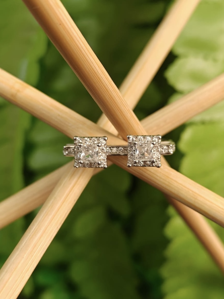Twin Halo Princess-Cut Diamond Ring (size 11)