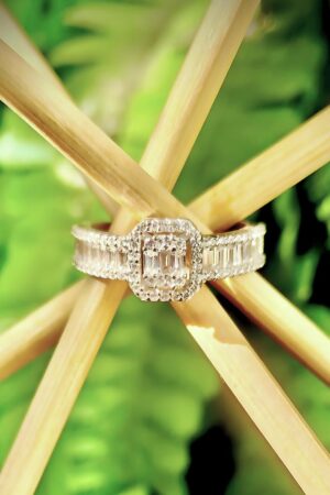 Elegant Emerald-Cut Halo Diamond Ring (size 14)