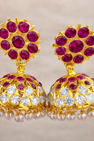 Royal Ruby Stone Jhumka Earrings with Pearl Drops