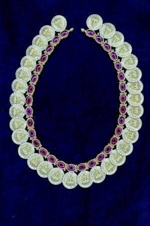 Traditional Lakshmi Coin Necklace with Ruby Stone Accents