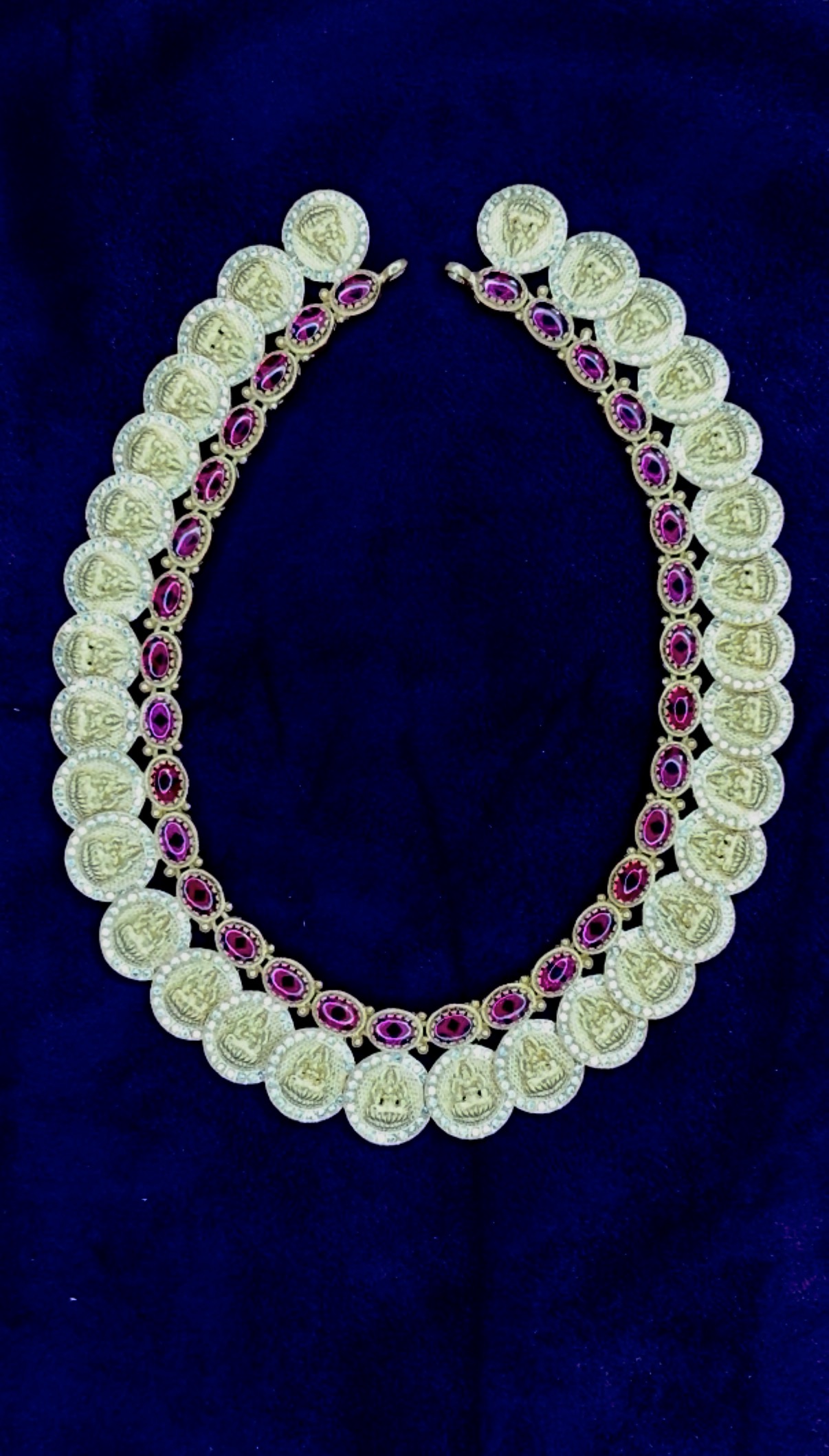 Traditional Lakshmi Coin Necklace with Ruby Stone Accents