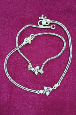 Elegant Silver Anklet with Triangular Stone Charms