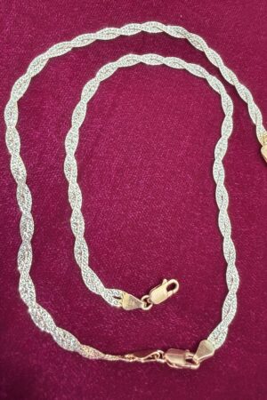 Textured Dual Tone Silver Anklet with Twisted Link Design