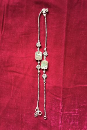 Silver Anklets with Stone Plates & Floral Accents