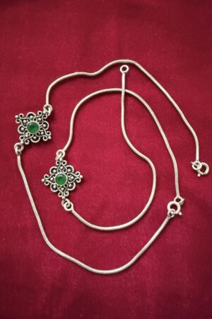 Graceful Green Motif Silver Anklets