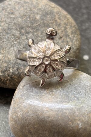 Charming Turtle Motif Ring with Pave Detailing (size 21)