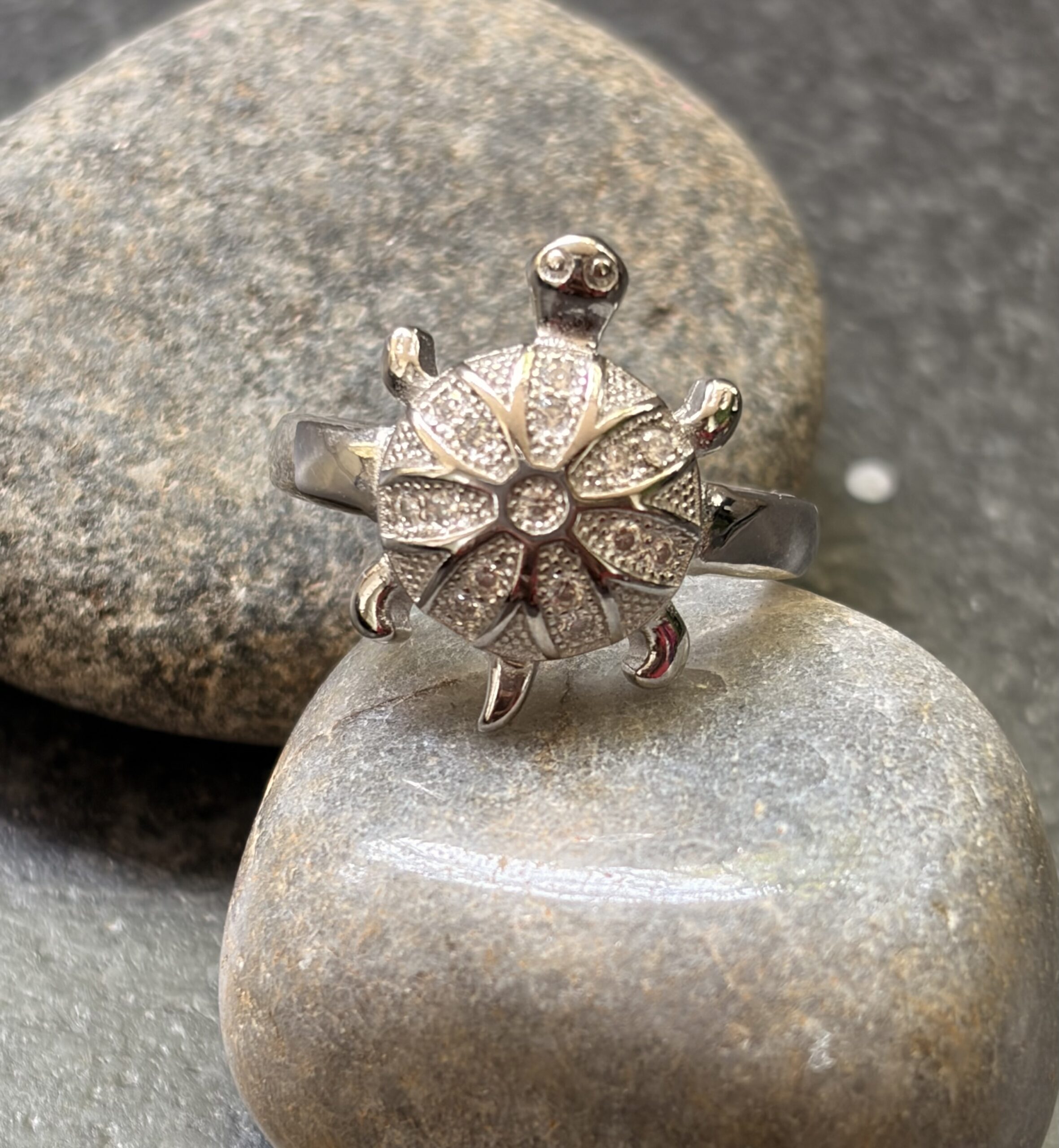 Charming Turtle Motif Ring with Pave Detailing (size 21)