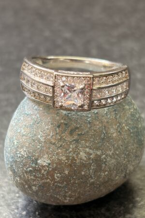 Luxe Square Halo Ring with Multi-Row Pave Band (size 24)