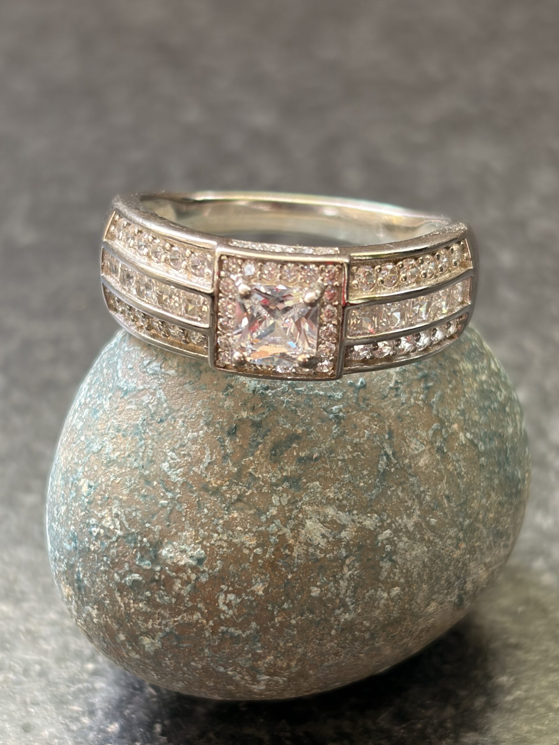 Luxe Square Halo Ring with Multi-Row Pave Band (size 24)