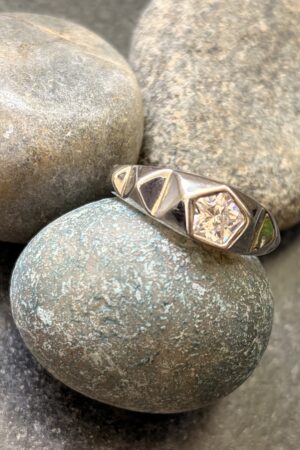 Geometric Facet Designer Ring with Square-Cut Stone (size 23)