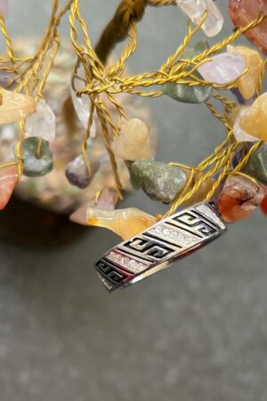 Greek Key Pattern Designer Band with Micro Stone Accents (size 19)