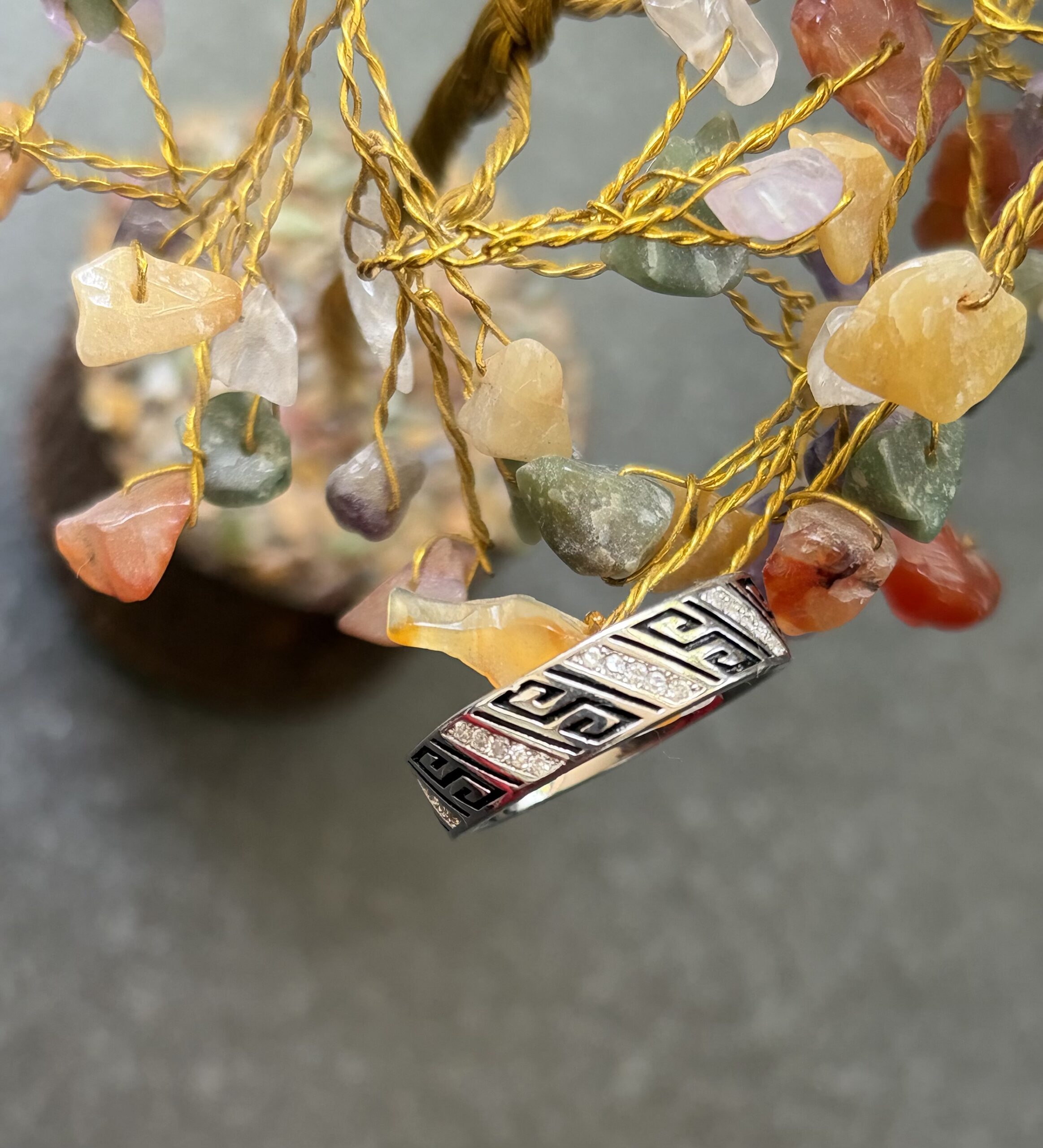 Greek Key Pattern Designer Band with Micro Stone Accents (size 19)