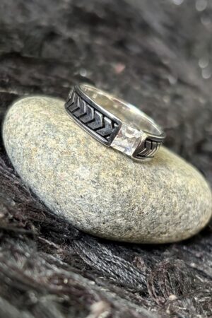 Modern Chevron-Cut Statement Ring with Emerald-Cut Stone (size 21)