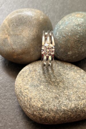 Classic Solitaire Triple-Band Silver Ring (size 17)