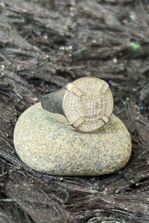 Elegant Circular Pavé Silver Statement Ring (size 24)